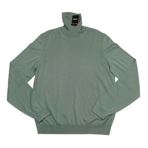 Boss Sweater Mens Small Green Virgin Wool Turtleneck Pullover Knit Musso-P New